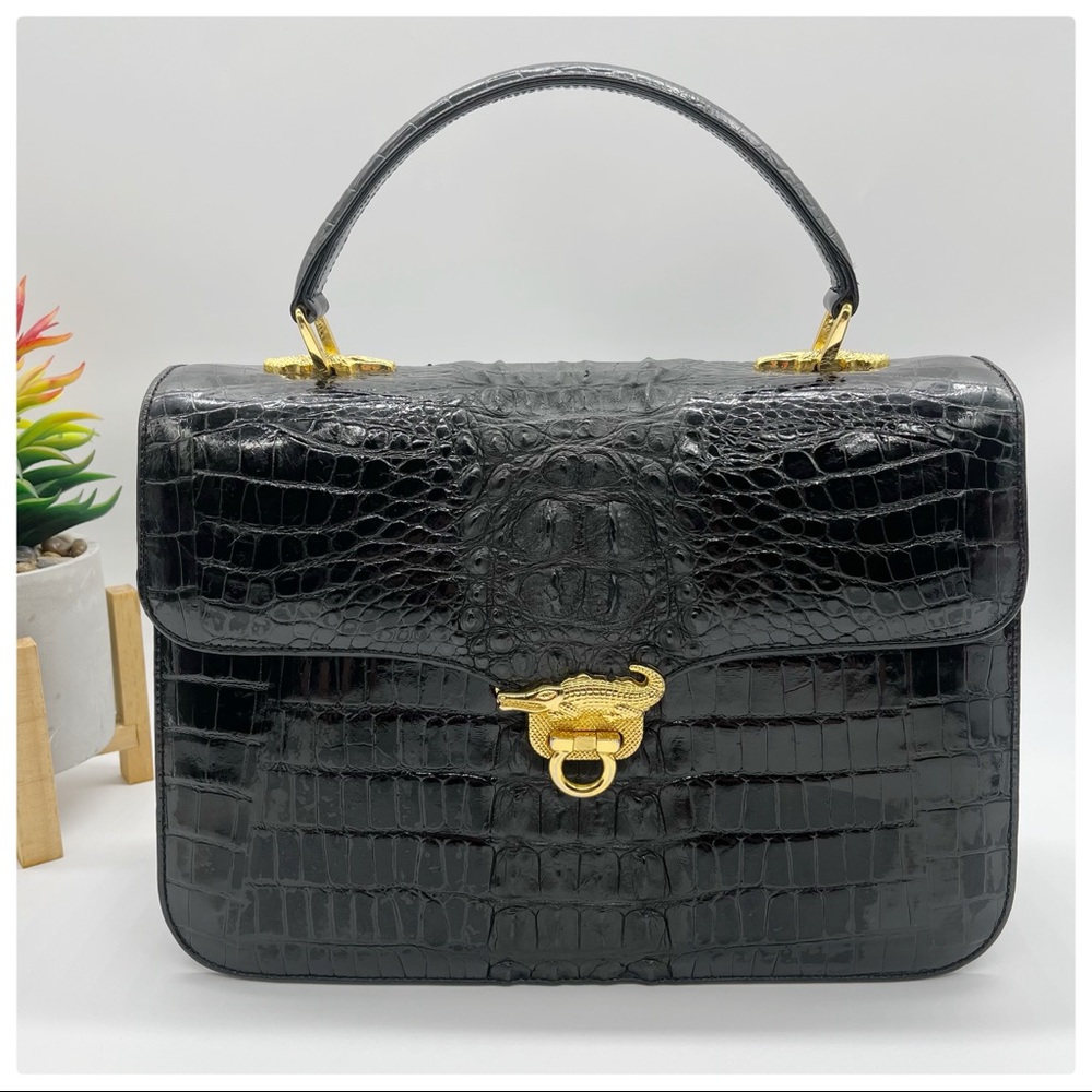 Genuine crocodile leather top handle bag